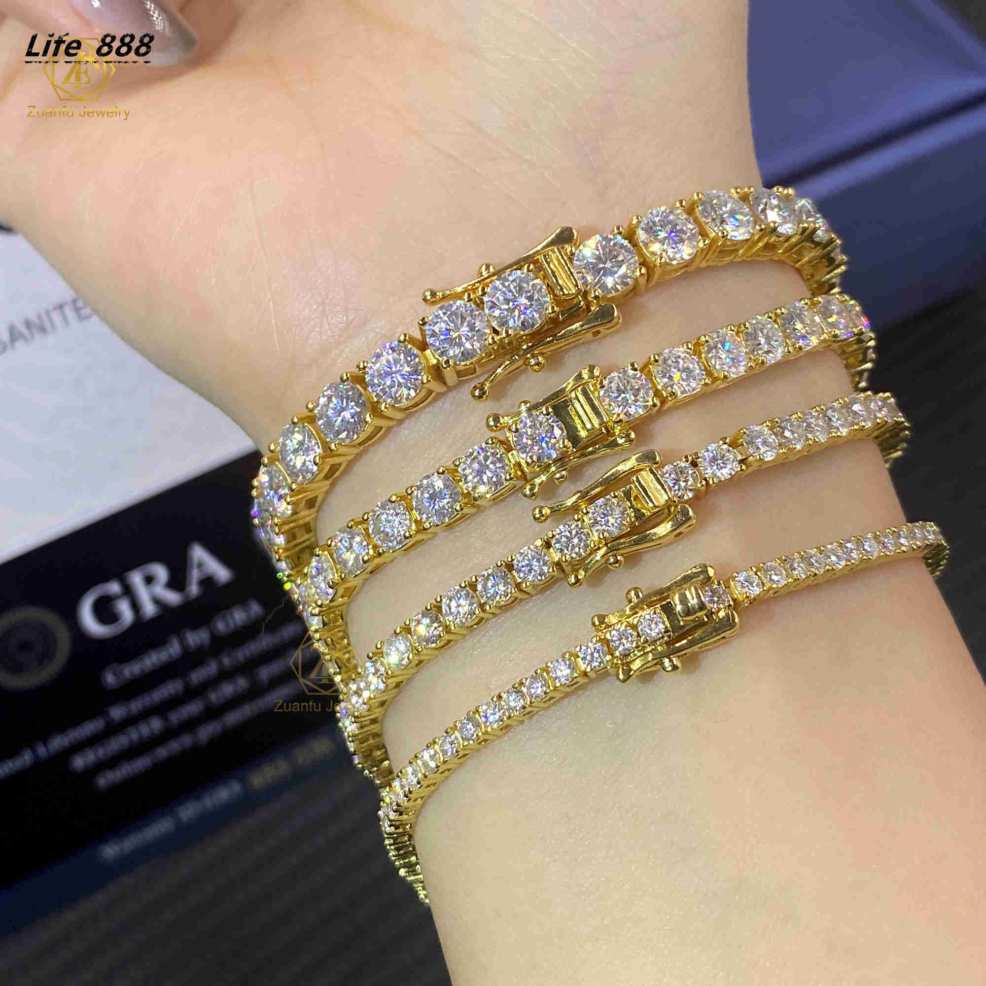 Custom Rapper Moissanite Bracelet Clustered Clasp 2mm 3mm 4mm 5mm 65mm Diamond Iced Out Moissanite Bracelet Bangle for Couple
