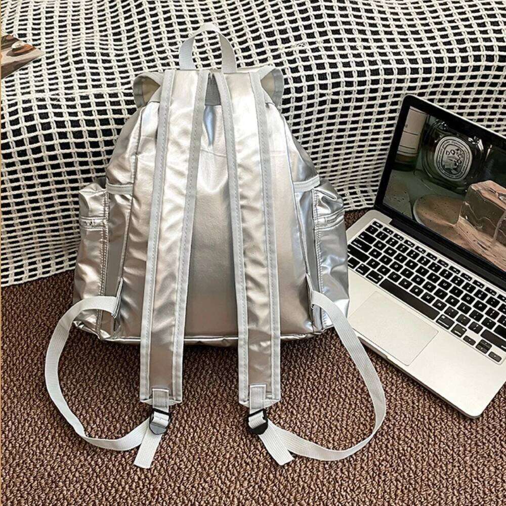 2026 New Large Capaci Silver Color Double Shoulder for Women Korean Sle College Students Fashion Bag Kawaii Backpack