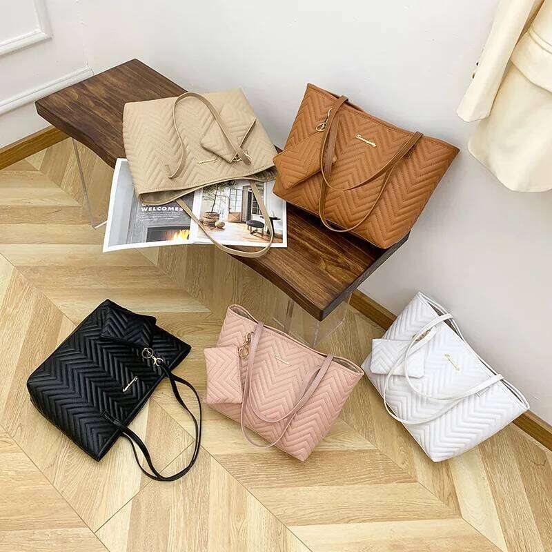 Women's Fashion Large Capacity Tote Bag Wavy Grain Daily Commute Handbag two-piece