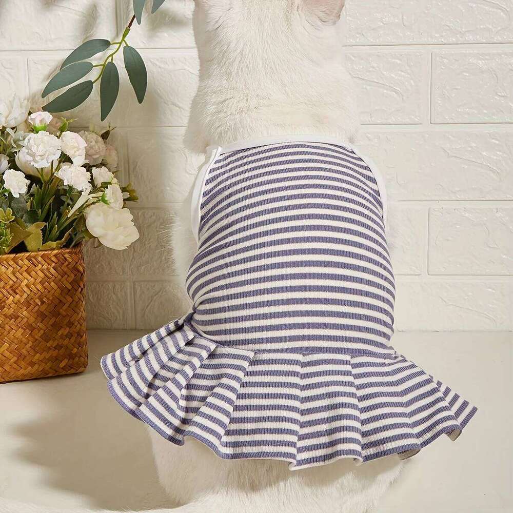 Striped Pet Dress Clothes with Ruffled Hem Summer Princess Girl Dresses Costume for Cats & Small Medium Dogs Puppy Daily Party H260129