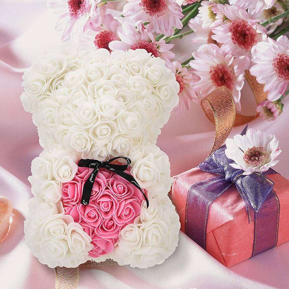 1Pcs 25cm Artificial Foam Rose Flower Teddy Bear Valentines Day Gift Birthday Supplies Wedding Party Decoration Y260131
