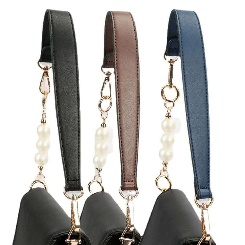 100% Genuine Leather Handbags Handles For Handbag Short Purse Strap Golden Buckle Replacement Bag Belt Band