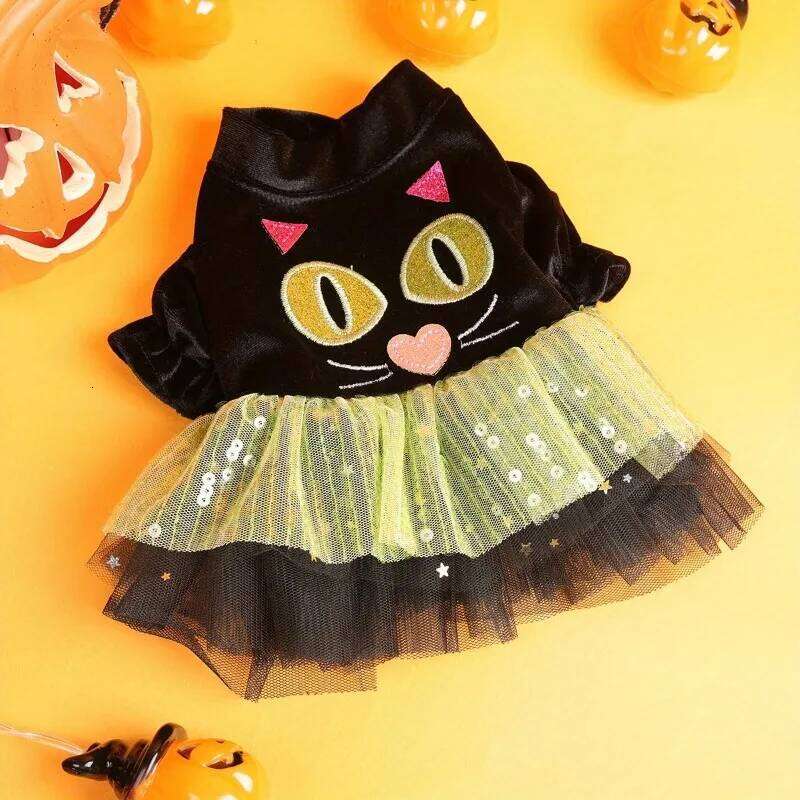 Cute Halloween Gauze Pet Clothes Dog Cat Black Thickened Thermal Funny Green Splicing Open Button Dress H260130