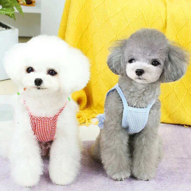 Dog Bowknot Dress Comfortable Soft Square Neck Sleeveless Plaid Print Puppy Pet Supplies H260129