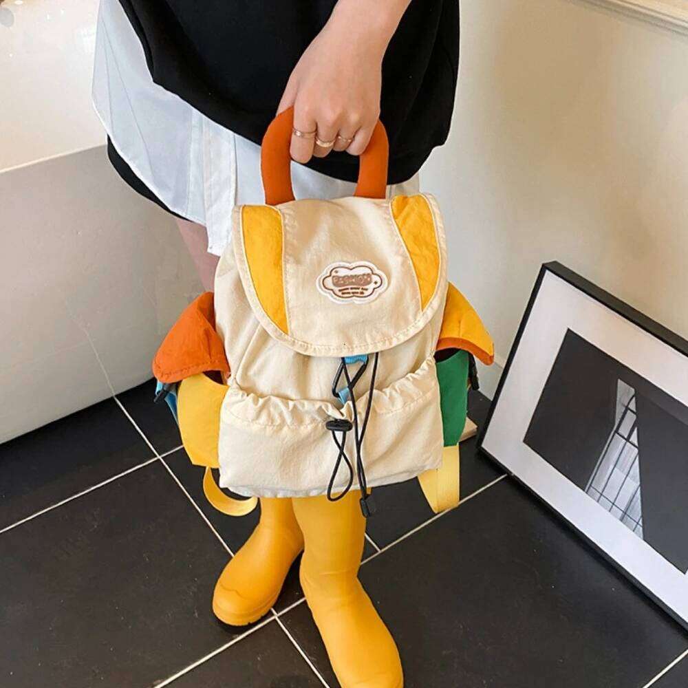 New Color Matching 2 Sizes Parent-Child Bags Korean Style Large Capacity Drawstring Schoolbag Nylon Multi-Pocket Kids Backpack