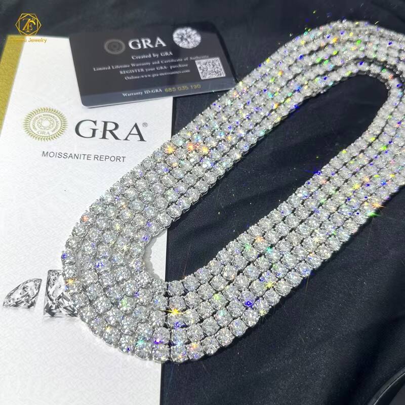 Mens Chains 925 Silver Iced Out 2MM 3MM 4MM 5MM 65MM 7MM 75MM 8MM VVS Moissanite Tennis Chain Hip Hop Fine Jewelry