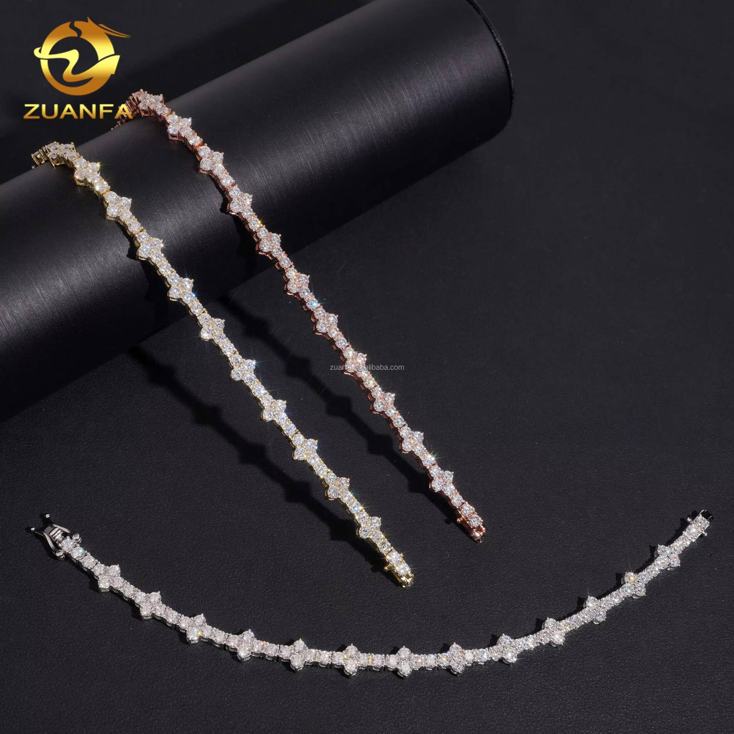 Ship in USA Warehouse Pass Diamond Tester Stock 3mm 925 Solid Silver Hip Hop Iced Out VVS1 Moissanite Diamond Tennis Bracelet