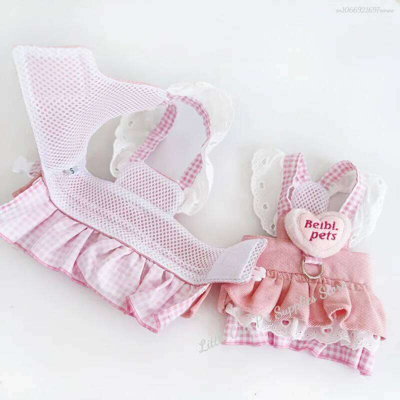 Cute Pet Love Lace Denim Traction Puppy Dresses Thin Princess Skirt Dog Chest and Back Clothes Breathable H260129