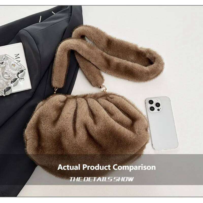 Fluffy Women's - Large Capacity New Arrival Autumn/Winter Niche Furry Shoulder Crossbody Bag with Pleated Tote Design XJ260131