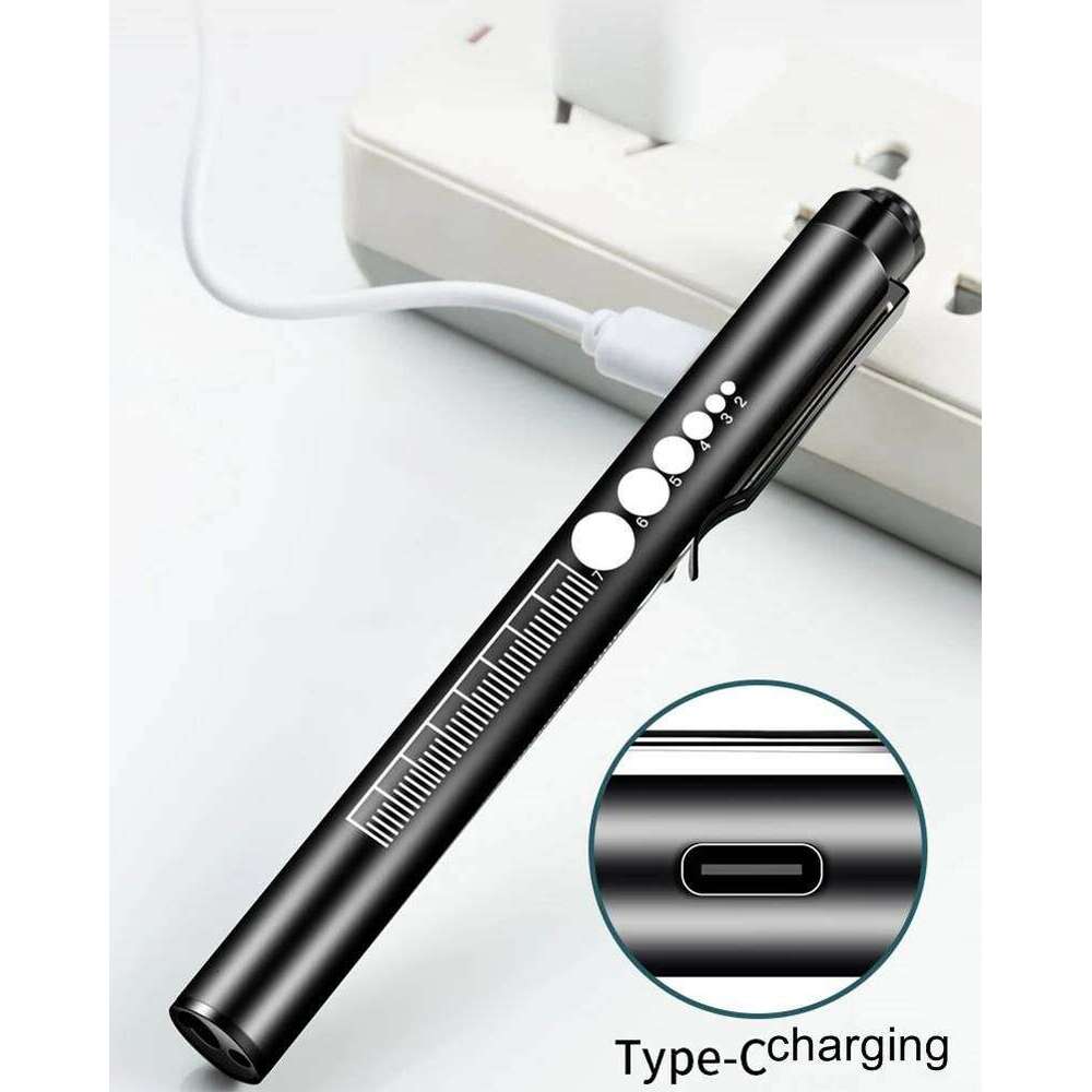 2-in-1 LED Penlight With Pupil Gauge Type-C USB Rechargeable Ldeal Medical First Aid Work Camping Hike Child Emergency Lighting H260131