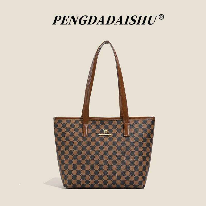 Mommy Bag Versatile Plaid Soft Leather Single-Shoulder Bag, Large Capacity Tote for Work and Commuting, Stylish Women's Handbag