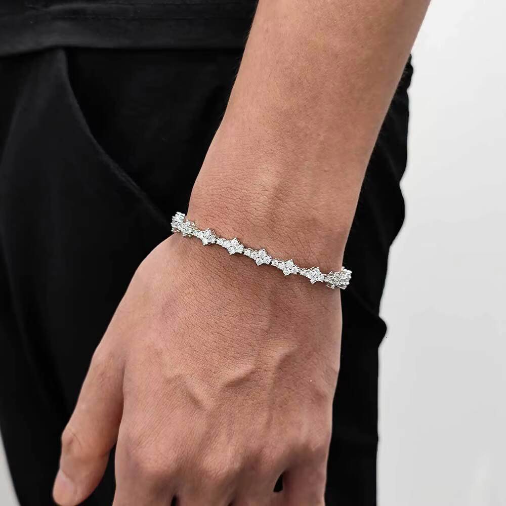 Fashionable Chilled Clover 925 Silver VVS Silica Tennis Chain Bracelet Hip-hop Mens and Womens Moissanite 65mm Tennis Chain