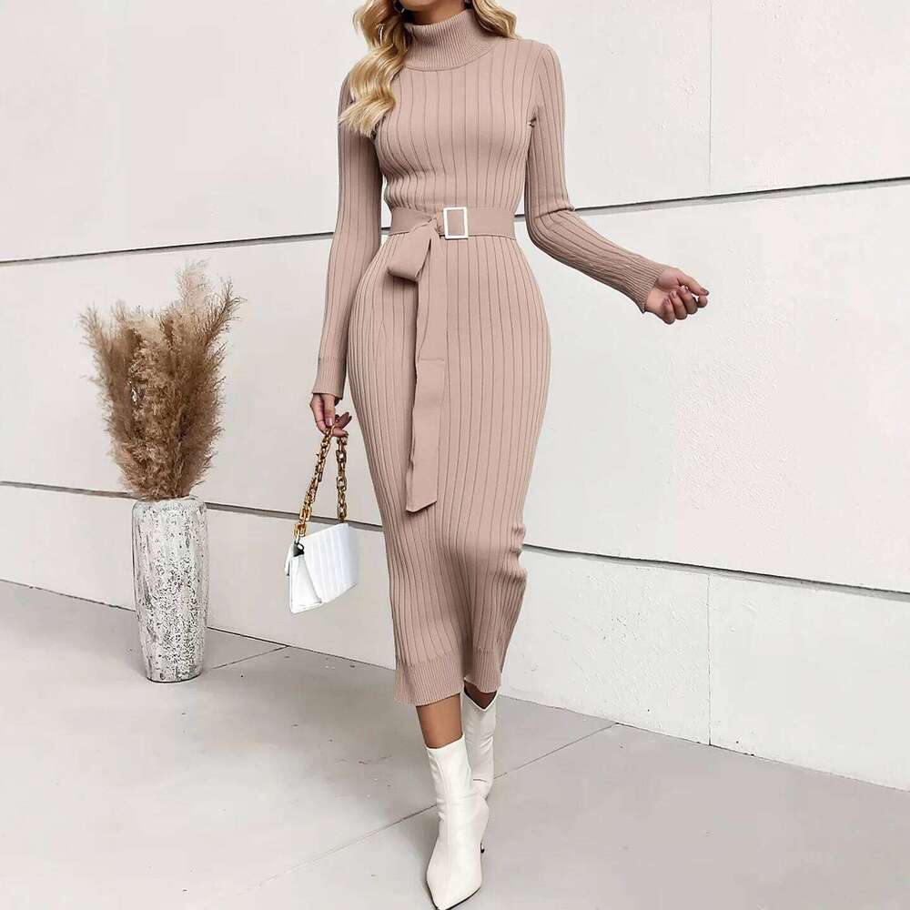 YuooMuoo Chic Fashion Sexy Wrap Hips Knitted Long 2025 Autumn Winter Ribbed Bodycon Sweater Dress Streetwear Lady Outfits XJ260131