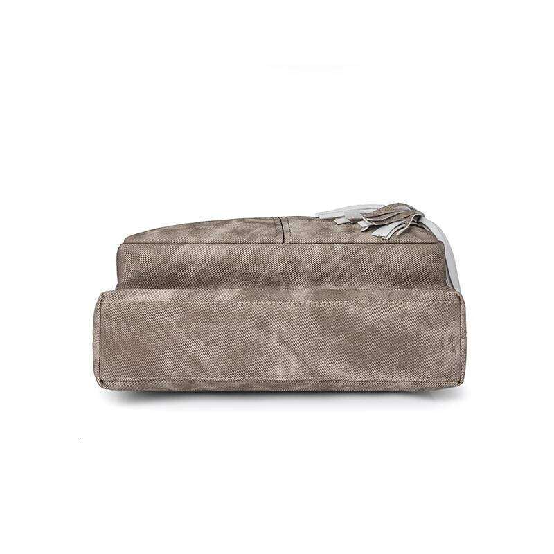 Retro denim PU single-shoulder - Large capacity, fashionable fringed women's crossbody bag with multiple pockets, suitable f