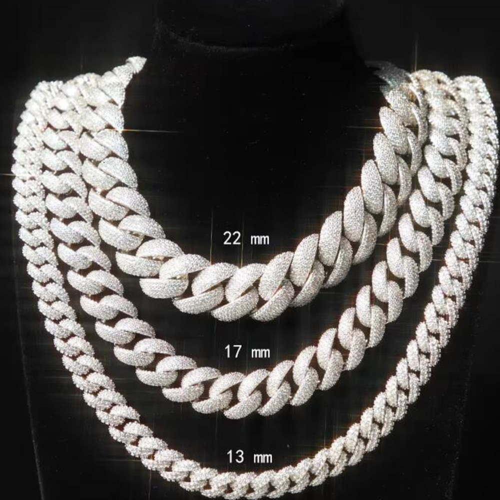 13mm Wide White/yellow/rose Gold Plated S925 Silver Gold Plated Vvs Moissanite Diamond Cuban Link Chain for Mens Hip Hop