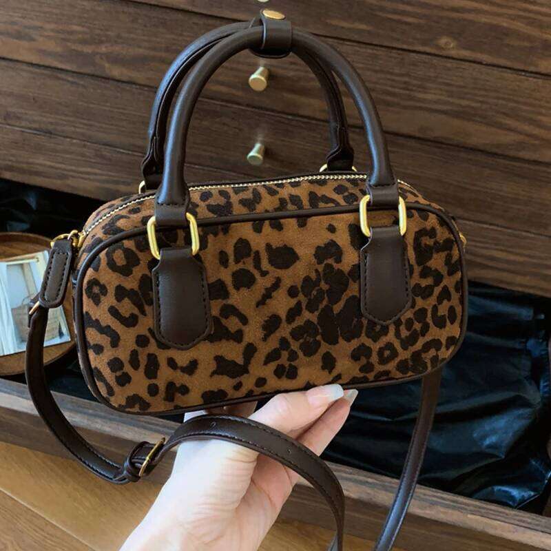 Korean Version Autumn Winter New Retro Frosted Versatile Shoulder Fashion Pillow Women's Bag Boston Leopard Handbag XJ260131