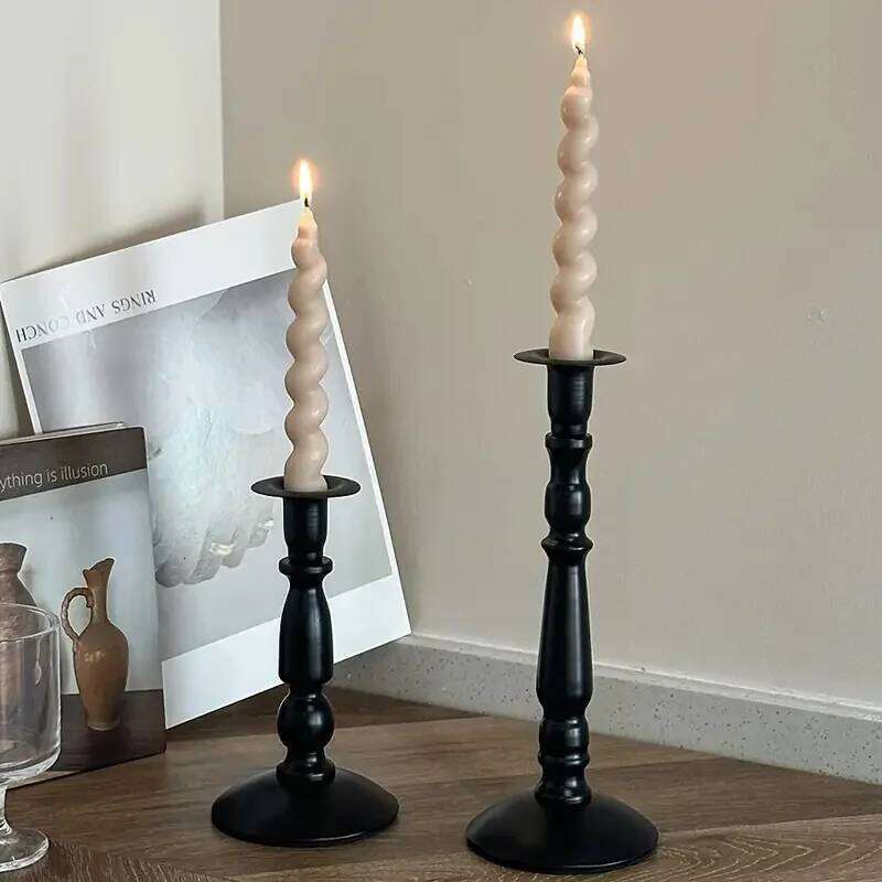 1PCS Black Candle Holder Nordic Living Modern Decoration Table Room Creative Candlestick Glass Vase Bookshelf Decor Y260131