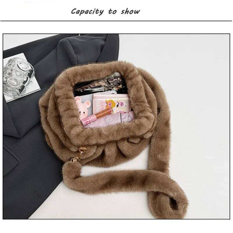 Fluffy Women's - Large Capacity New Arrival Autumn/Winter Niche Furry Shoulder Crossbody Bag with Pleated Tote Design XJ260131