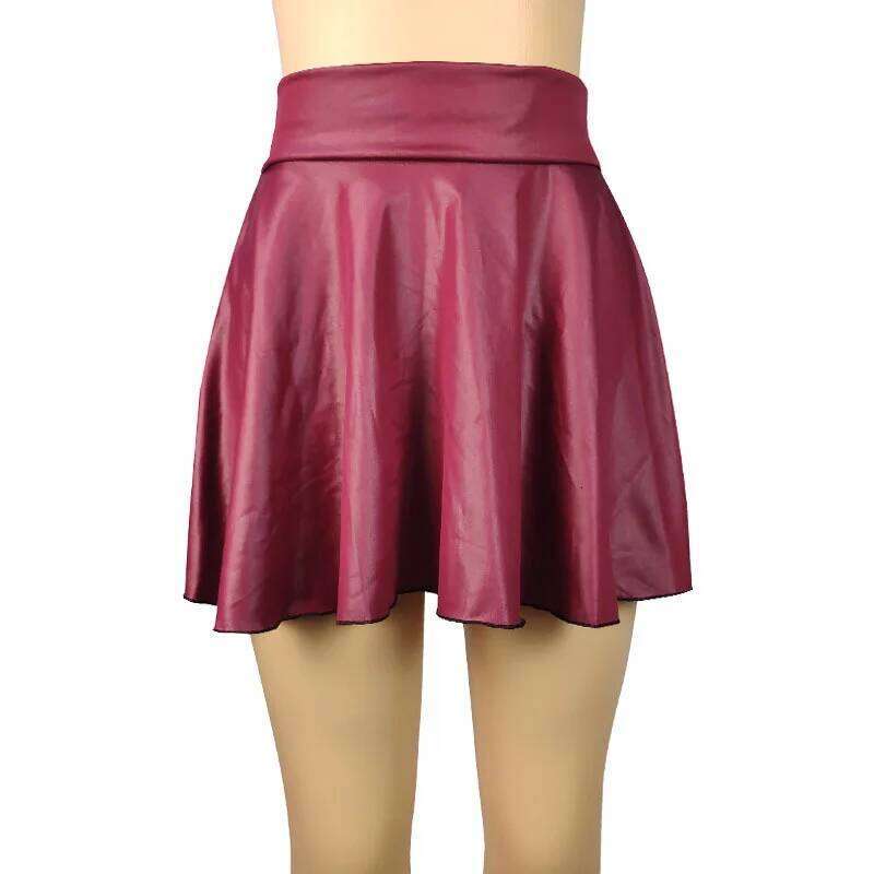New Style Faux Leather Textured Half For Women Versatile Basic A-Line Umbrella Sexy And Slim Mini Skirt XJ260131