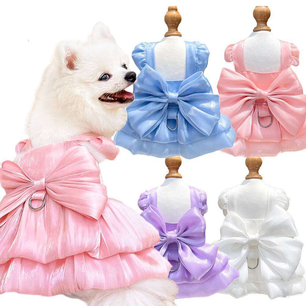 Big Bow Shiny Yarn Skirts Puppy Butterfly Summer Pet Skirt Princess Wedding Dress Cat Dog Bowtie Clothes H260130