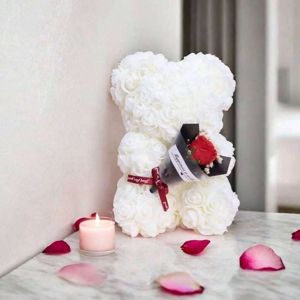25cm Foam rose teddy bear carry bouquet. Ideal for weddings, Mother's Day, thank you to nurses/teachers or other celebrations! Y260131