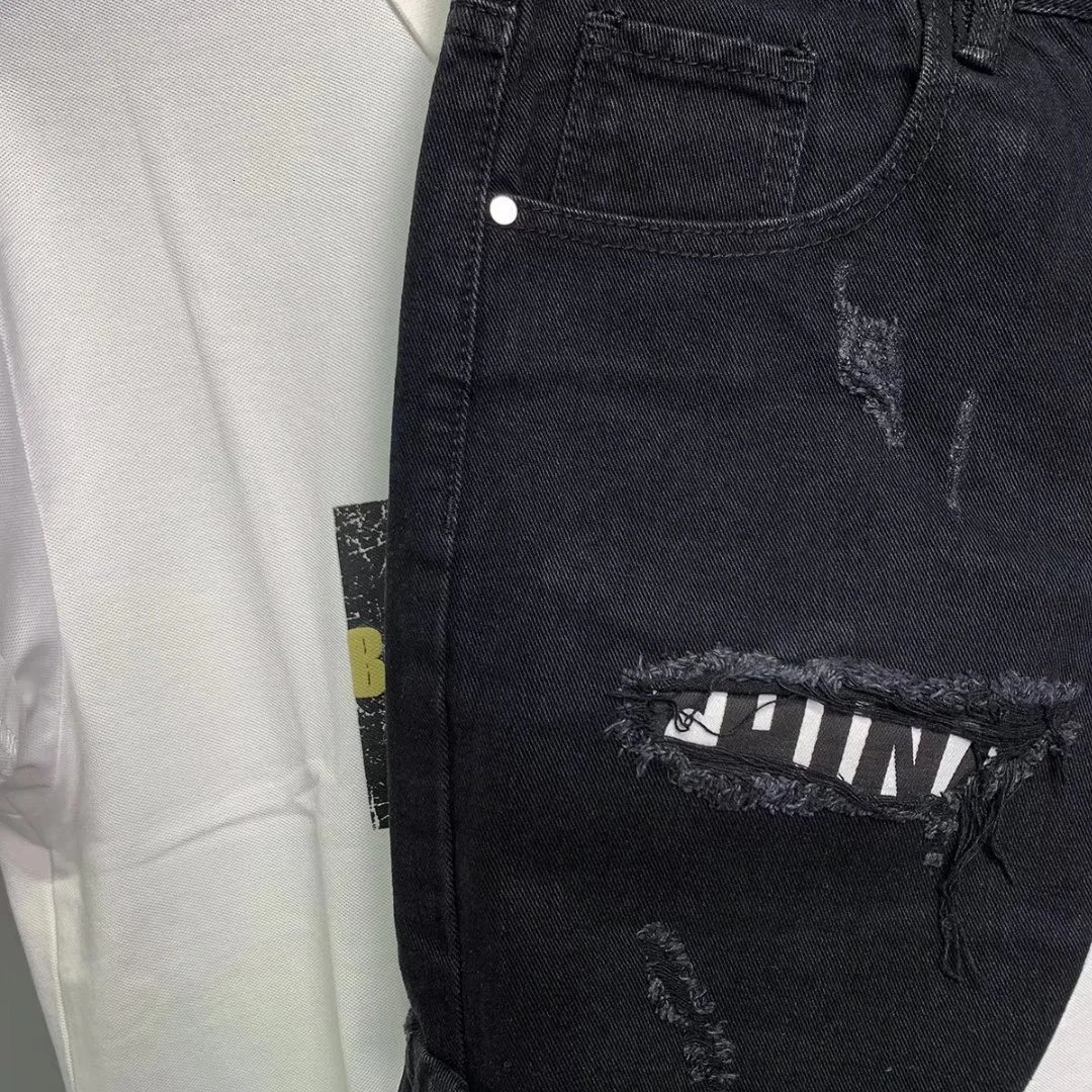 Summer Mens Black Hole Stickers Slim Denim Short Pants Korean Fashion Hip Hop Leggings Harajuku Men Jeans Shorts 260126