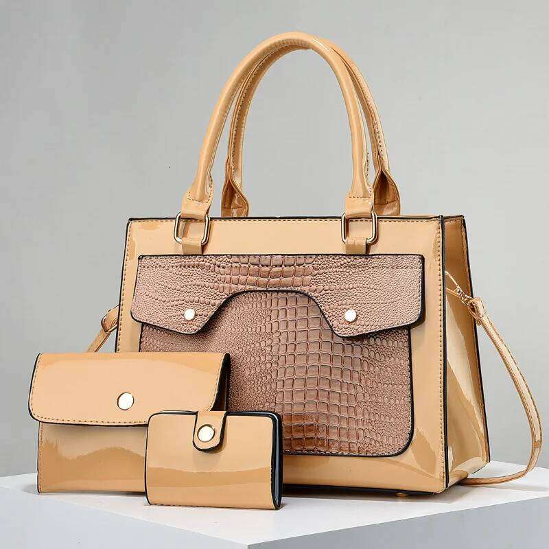 Women's fashion simple crocodile texture leather bag three-piece set wallet card case handbag