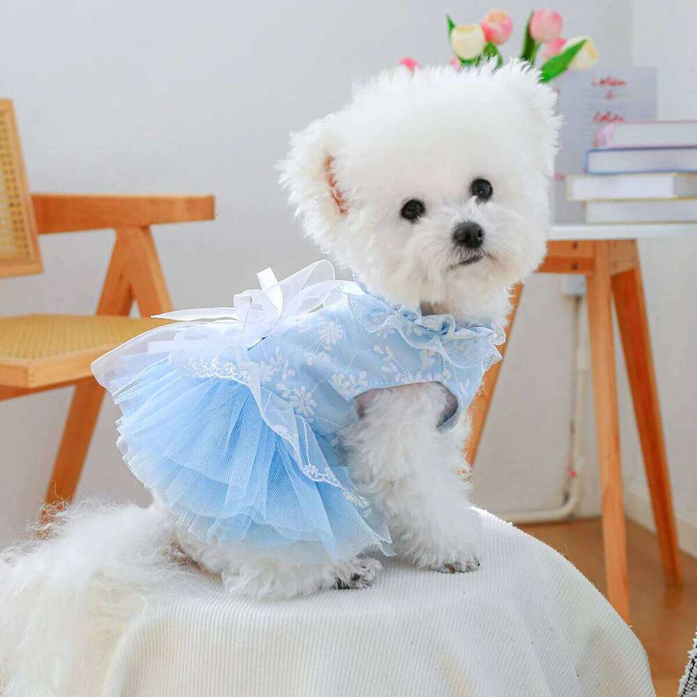New Waltz - Sky Blue Puppy Dog Clothes Spring Summer Pet Cat Wedding Mesh Dress Princess H260129