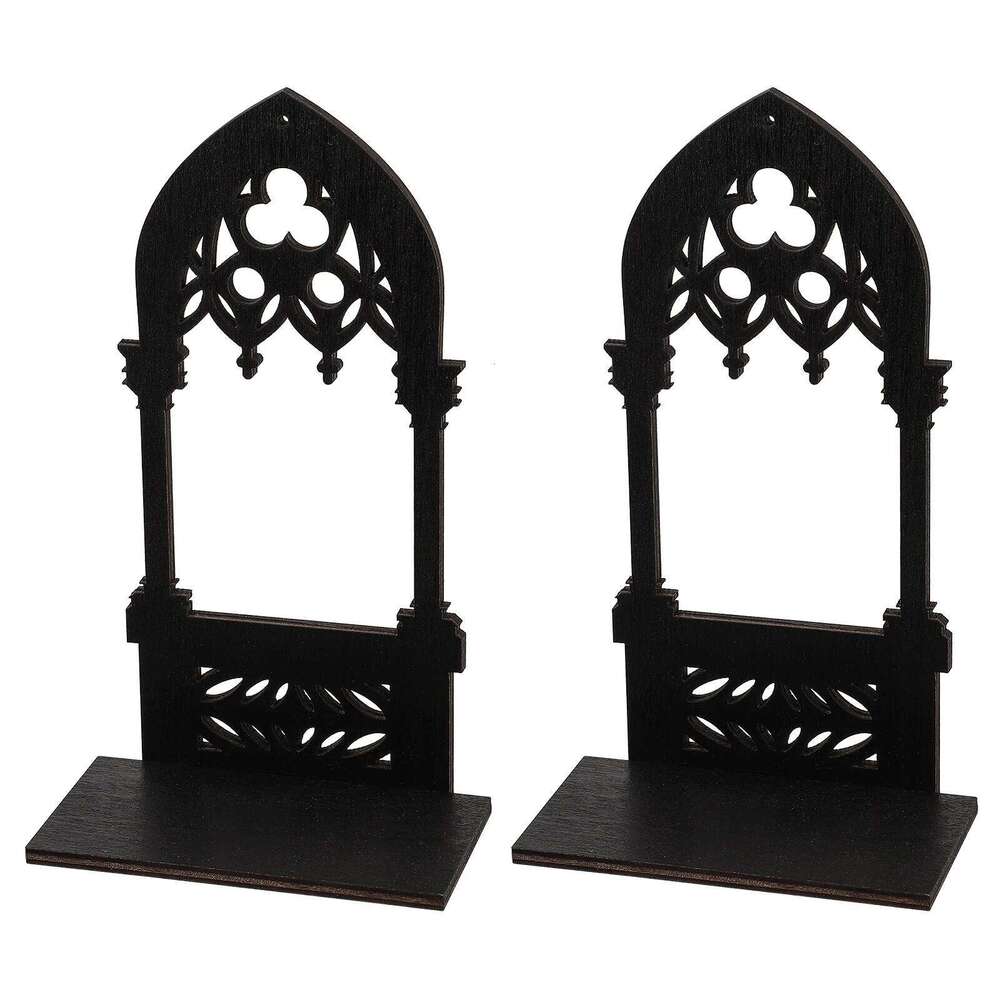 1 Pair Wooden Gothic Holder Prop Vintage Candlestick Candelabrum Decorative Arch Style Stand Home Decors Y260131