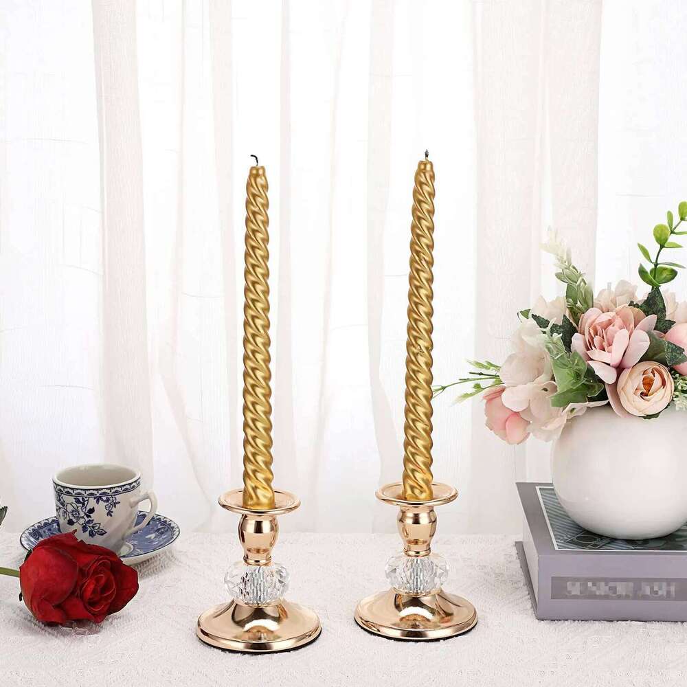 2PCS Gold Holders Vintage Brass Taper Holders, Metal Crystal Candle Stands Elegant Candlestick Y260131