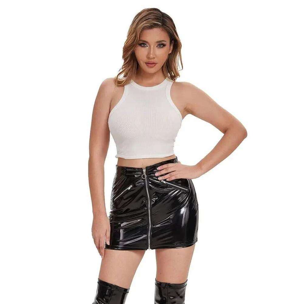 S-4XL Shiny Faux PU Leather Pencil Skirt Wet Look PVC Micro Mini Skrits Zipper High Waist Faldas Tights Package Hip Minifalda XJ260131
