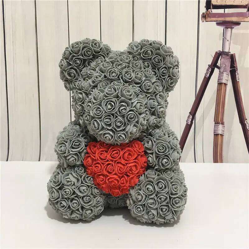 Lovely Big Red Rose Flower Bear Toys Ornaments Gifts for Valentines's Day 25cm Store Gift on march 8 Y260131