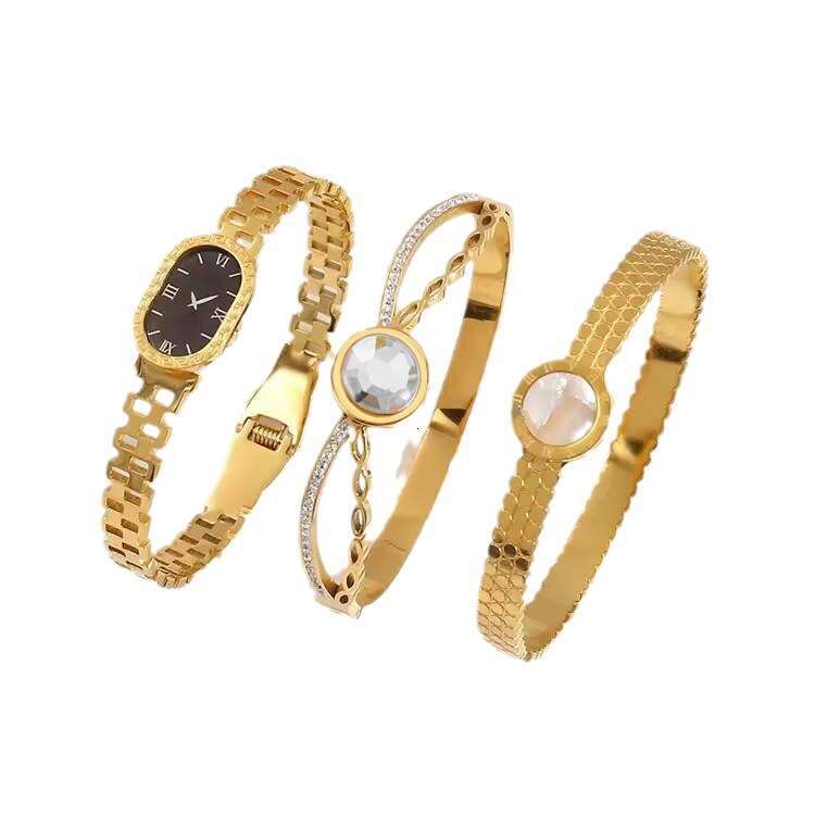 Cross-Border Wholesale Gold-Plated 18K Gold High-End Women's Non-Fading Jewelry Watch Stainless Titanium Steel Bracelet