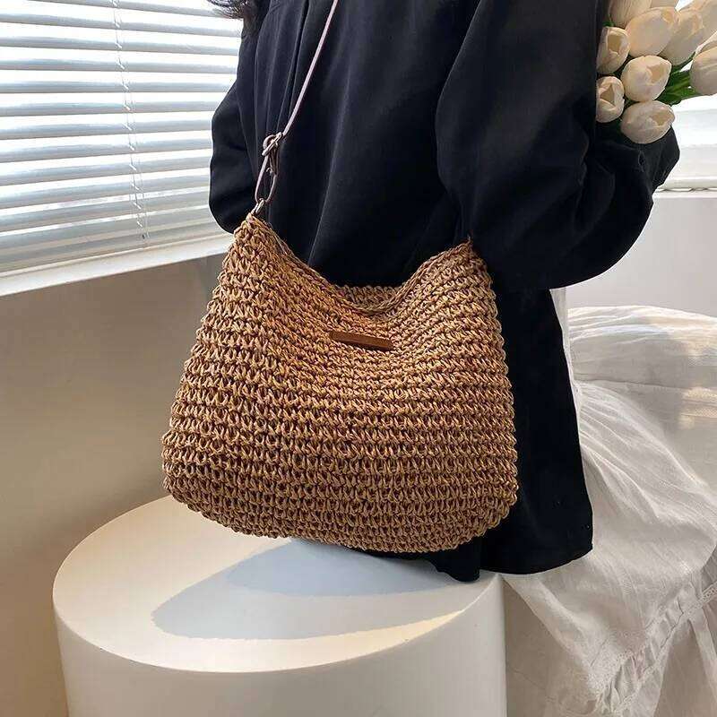 Leisure Crossbody Simple Handbag Straw Weaving Beach Vacation Sandbag for Women - Versatile Bag