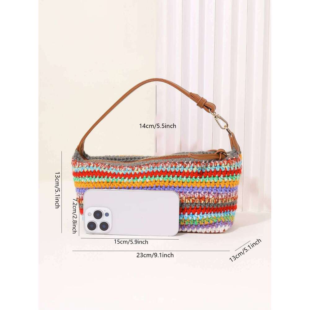 clutch bag, colorful striped woven Women's casual messenger Commuter large capacity shoulder bag