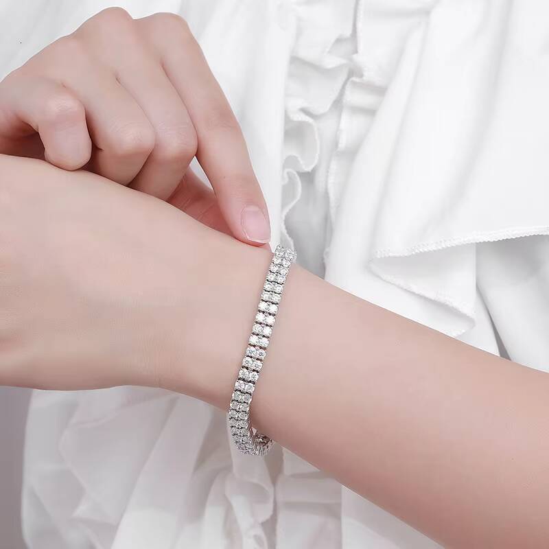 New S925 Silver 10 Point Diamond Moissanite Double Row Diamond Bracelet Luxurious Full Diamond Niche Design Wedding Jewelry