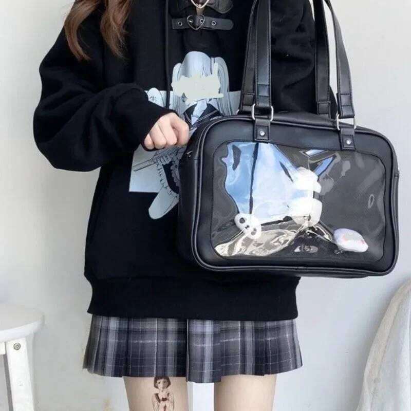 Women Sweet Lolita Bags Cute Transparent Pocket Japanese Style Shoulder Purse Handbags Harajuku Luxury Pu Ita Bag Crossbody