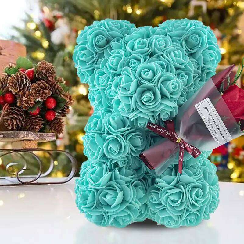 9.45in Artificial Forever Flower Rose With Clear Box Romantic Gift Her Handmade Valentine Bear For Home Y260131