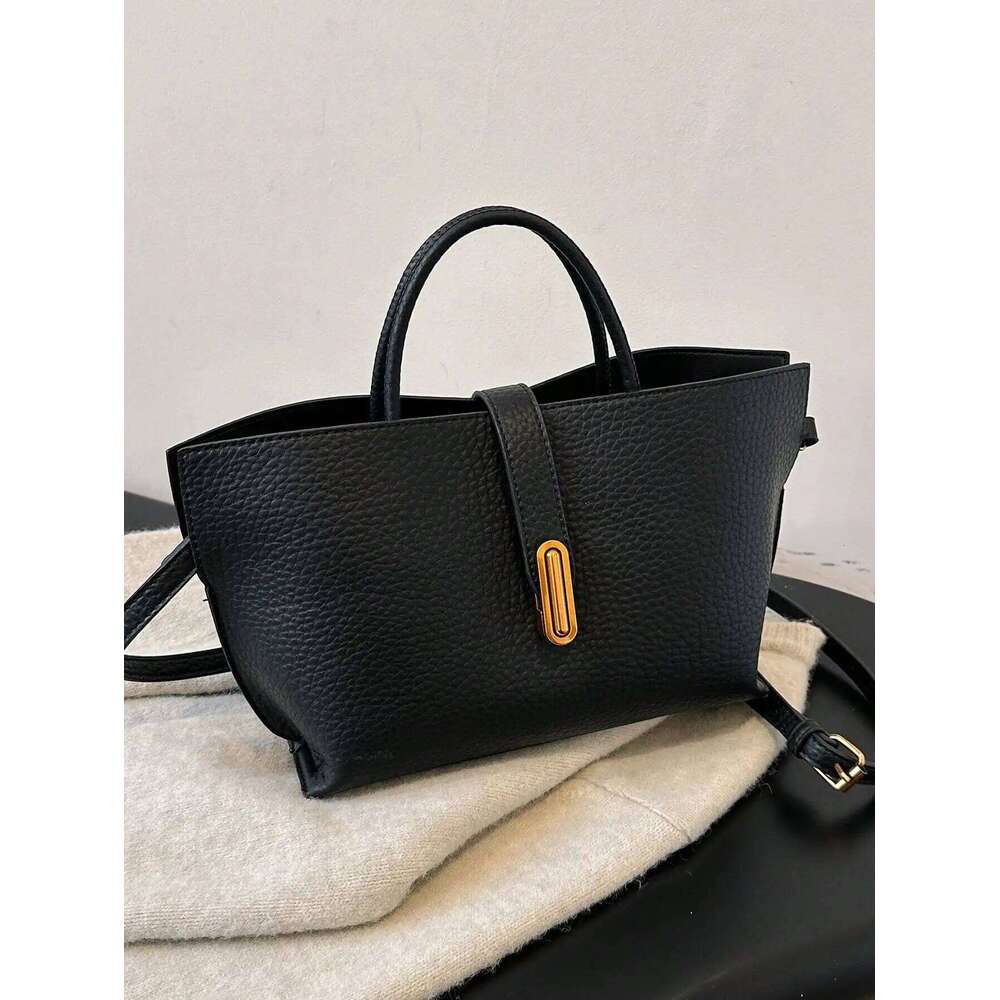 Black Lychee Pattern Handbag Crossbody Single Shoulder Mother-Daughter Bag Set Fashionable Women's Accessory XJ260131