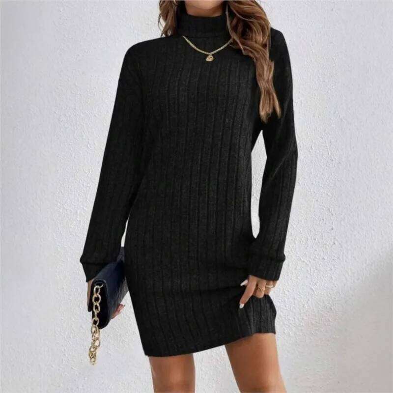 Women's Dress 2025 New Autumn Winter Knitted Casual Long-sleeved High-neck Loose And Comfortable Women Dresses Streetwear XJ260131