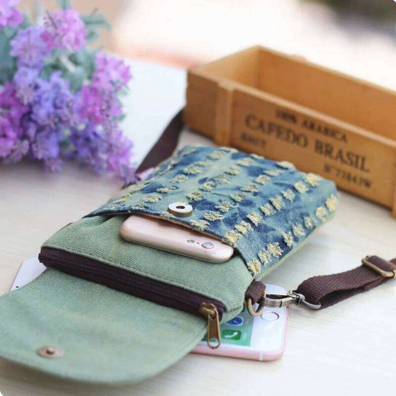 Denim 3-layer Mini Messenger Mobile Phone Case Shoulder Bag Purse Pouch Handbag Wallet Women's Fashion