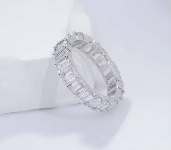 Starsgem 14k Gold Wedding Band Ring Charming Luxury DEF Color Emerald Cut Lab Diamond Ring