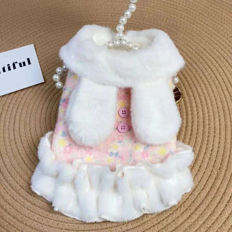 Winter Plush Clothing Rabbit Ear Dress Two Leg Cute Than Bear Teddy Warm Clothes Puppy Coat Pet clothes H260130