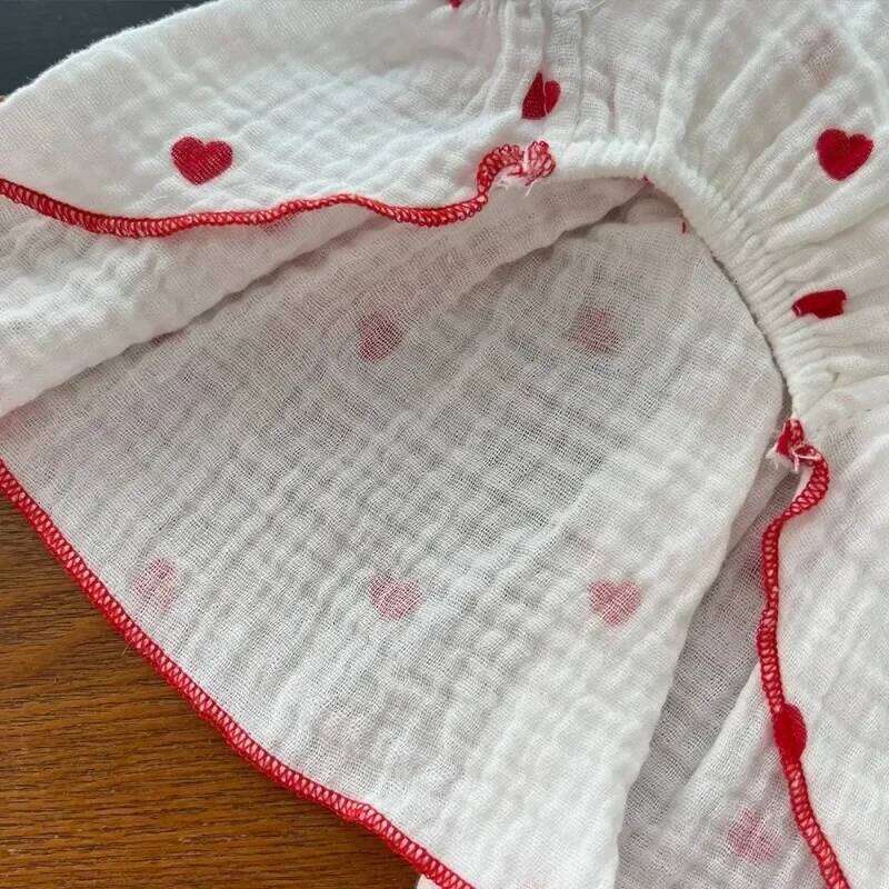 Summer Clothes Heart Print Bow Chi Summhuahua Puppy Sweet Skirt Cotton Dress for Girl Dog Cat Princess Pet Costume H260130