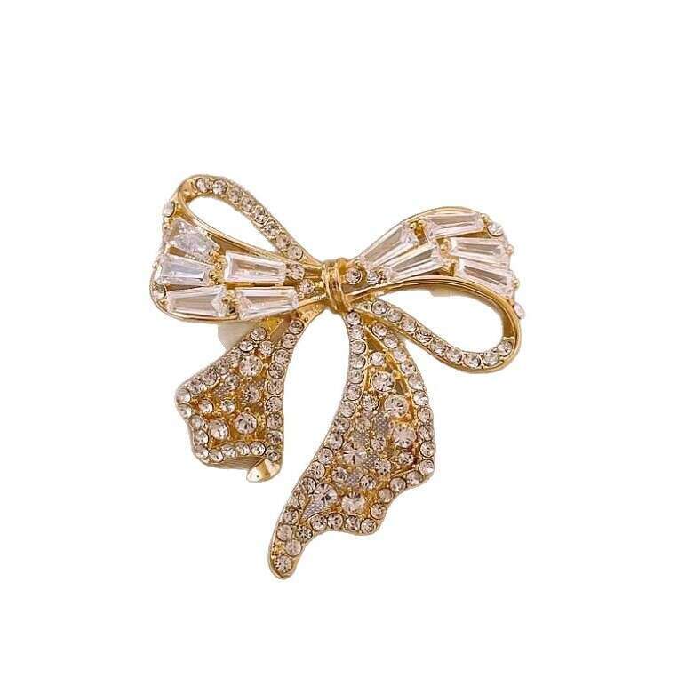 Gold-Plated Inlaid Diamond Bowknot Zircon Wholesale Light Luxury Niche High-End Creative Accessory Versatile Fashion Brooch