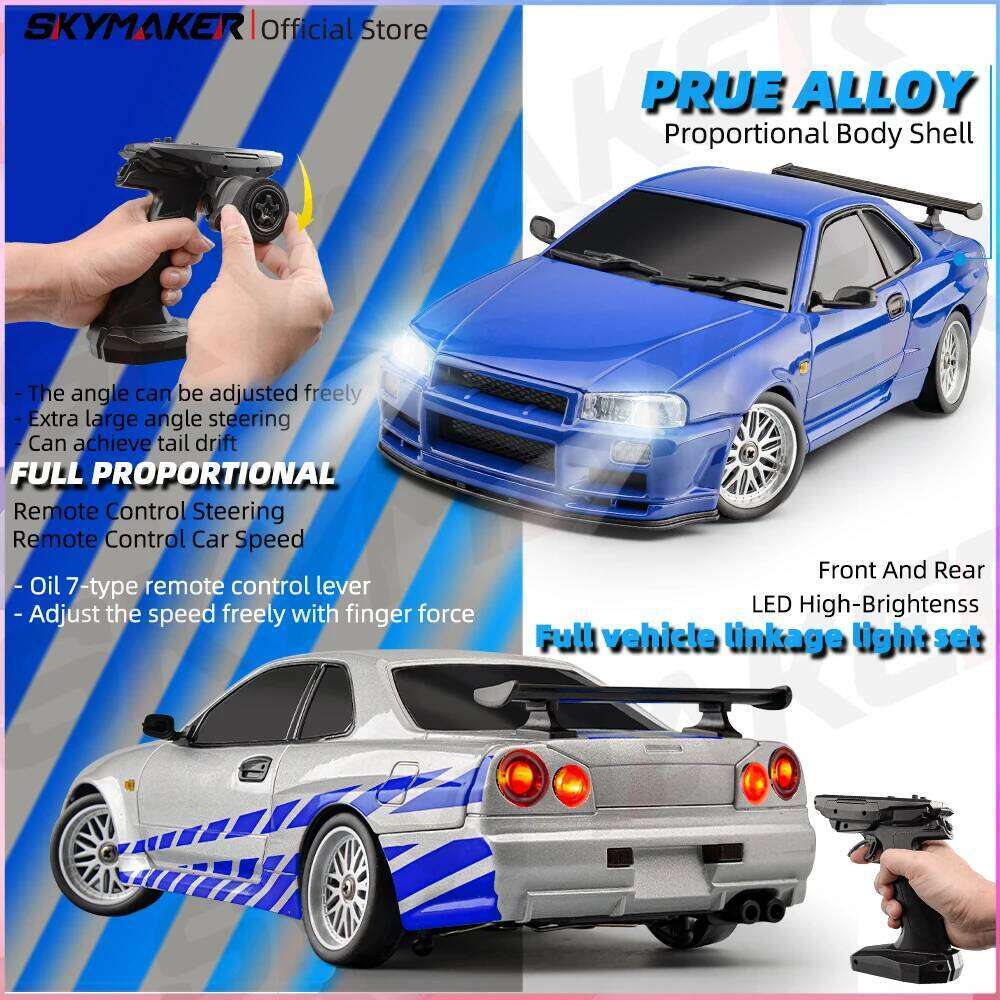 Skymaker LDRC 1/18 RC Drift LD1899 GTR Mode R34 2.4GHz RWD with Gyroscope on-Road Alloy Body Shell Racing Car for Boys Gifts Y260131