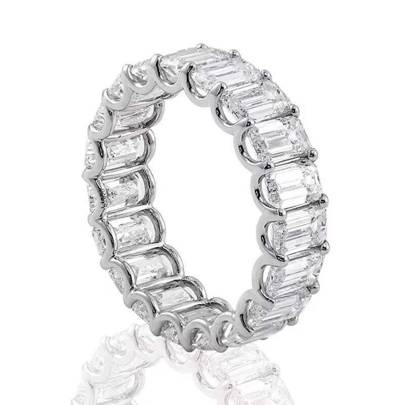 Emerald Cut D VVS Moissanite Ring 18K 14K 10K Solid White Gold Customized Fashion Jewelry Rings Set for Wedding Engagement