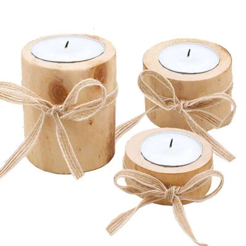 Wood Lights Wooden Candlestick Succulent Plant Pot Tray Candle Holder Home Table Desktop Rustic Wedding Holiday DIY Decor Y260131
