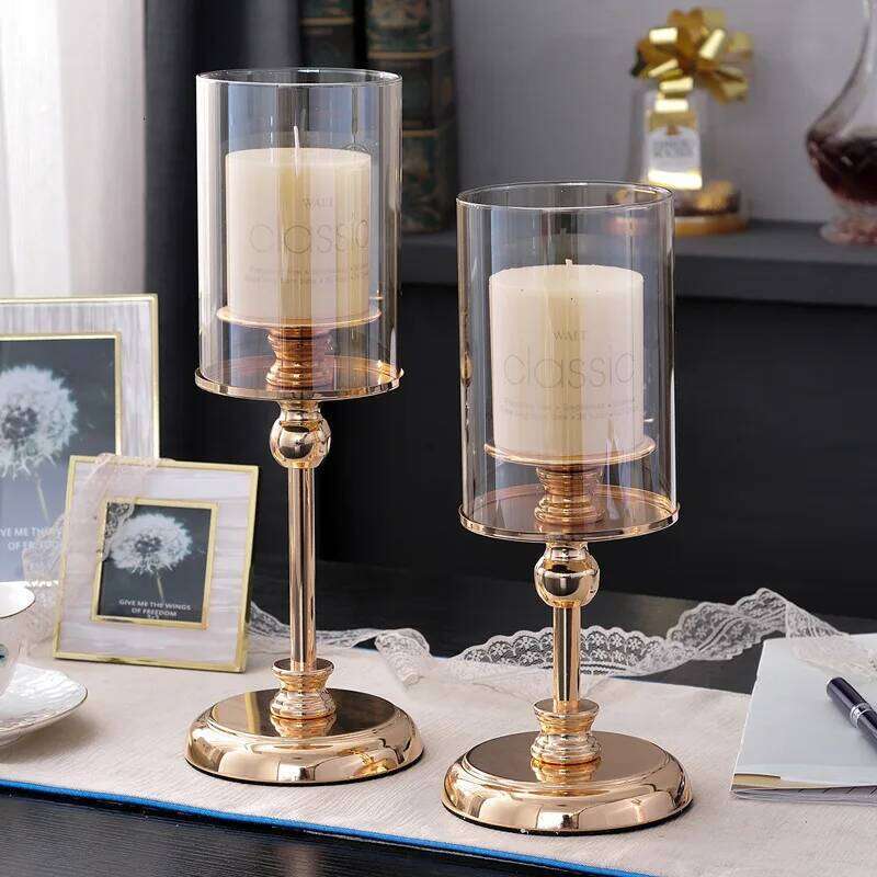 1PC Luxury Table Soft Decoration European-Style Candlelight Dinner Crystal Metal Candle Holder Y260131