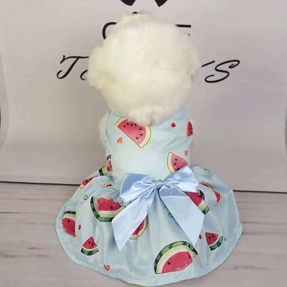 Cartoon Soft Dog Fruit Print Breathable Cute Bowknot Skirt Sleeveless Pet Princess Dress Summer H260130